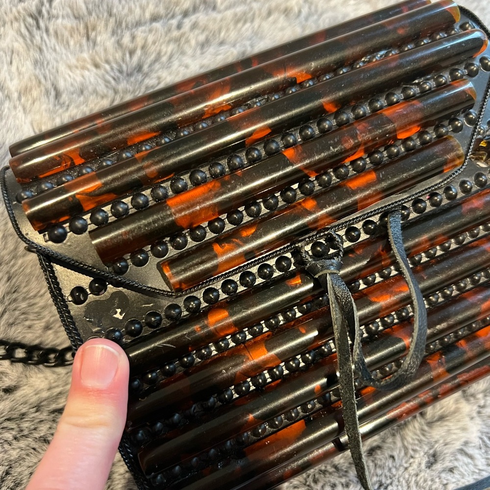 NWT Sam Edelman Hallie Iron Hardcase Clutch Crossbody Black/Whiskey *SEE PICS* - Picture 7 of 8